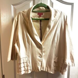 Elle Cream Ruffle-Hem Shawl Collar Jacket